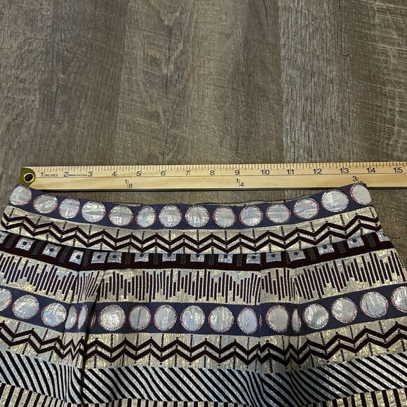 ANTHROPOLOGIE NOMAD‎ Morgan Carper Mini Skirt Sz 10 Metallic Cotton Blend Geo - Picture 4 of 7